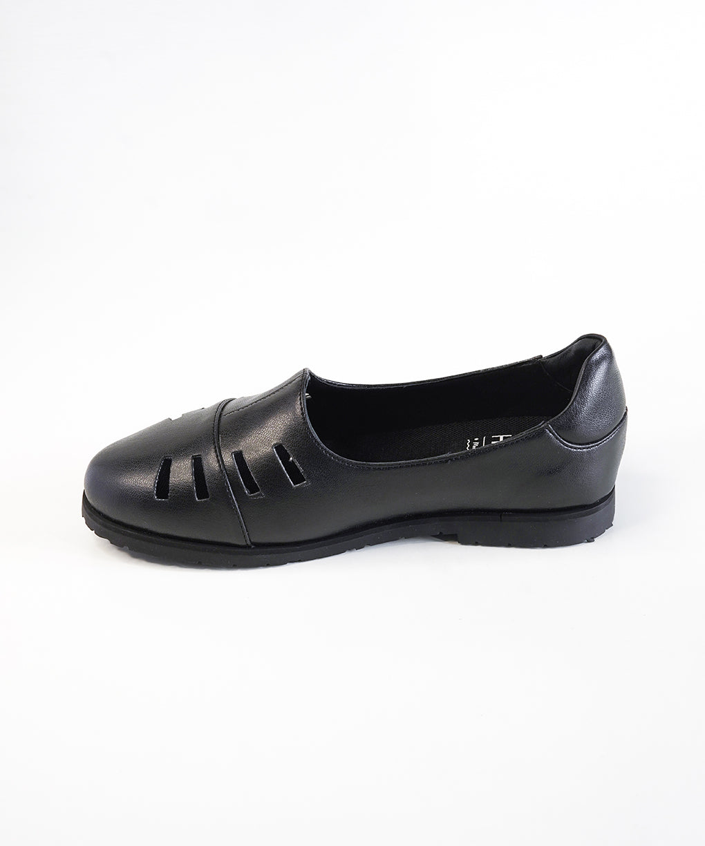 Black Leather Cut Out Loafer Shoes