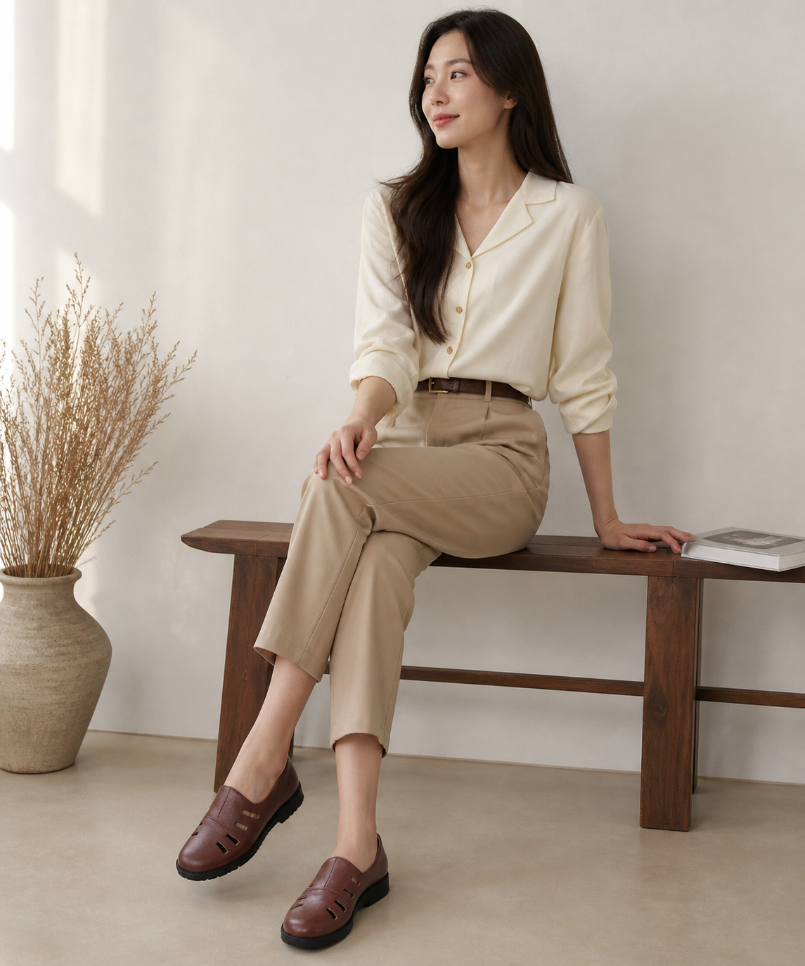 Brown Leather Cut Out Loafer Shoes