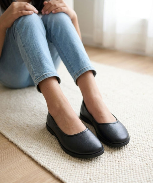 Black Leather Ballet Flats
