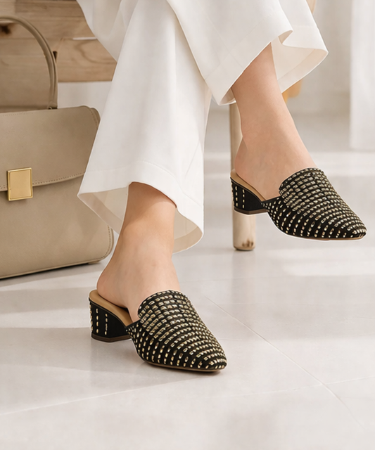 Glimmer Goddess Mules Heels