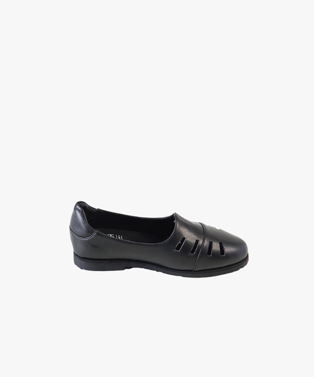 Black Leather Cut Out Loafer Shoes
