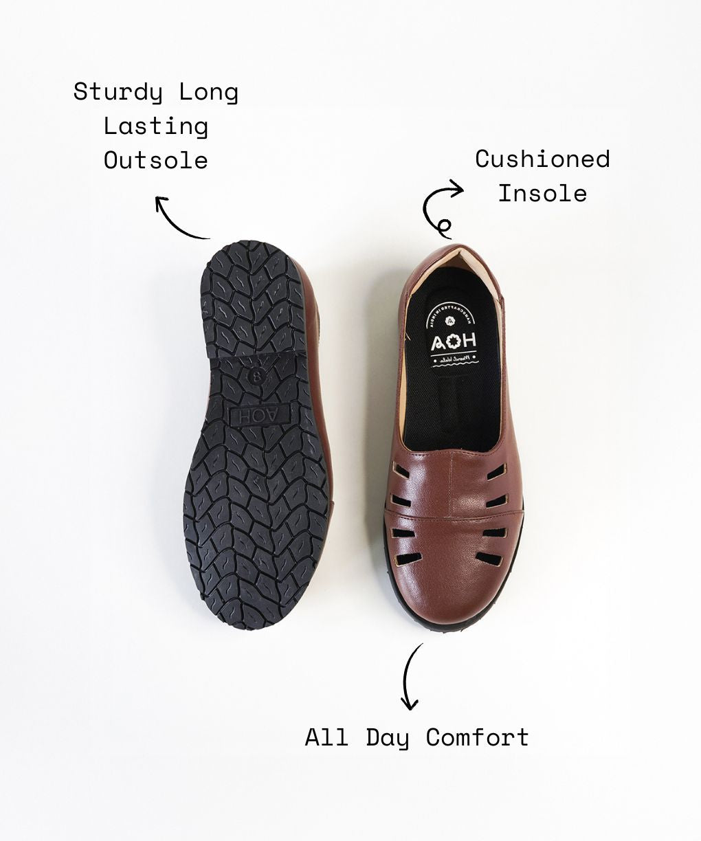Brown Leather Cut Out Loafer Shoes