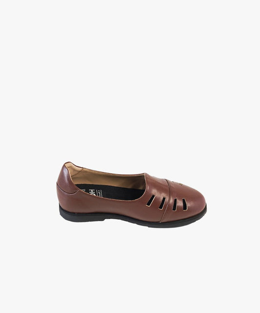 Brown Leather Cut Out Loafer Shoes