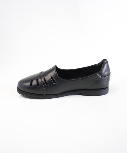 Black Leather Cut Out Loafer Shoes