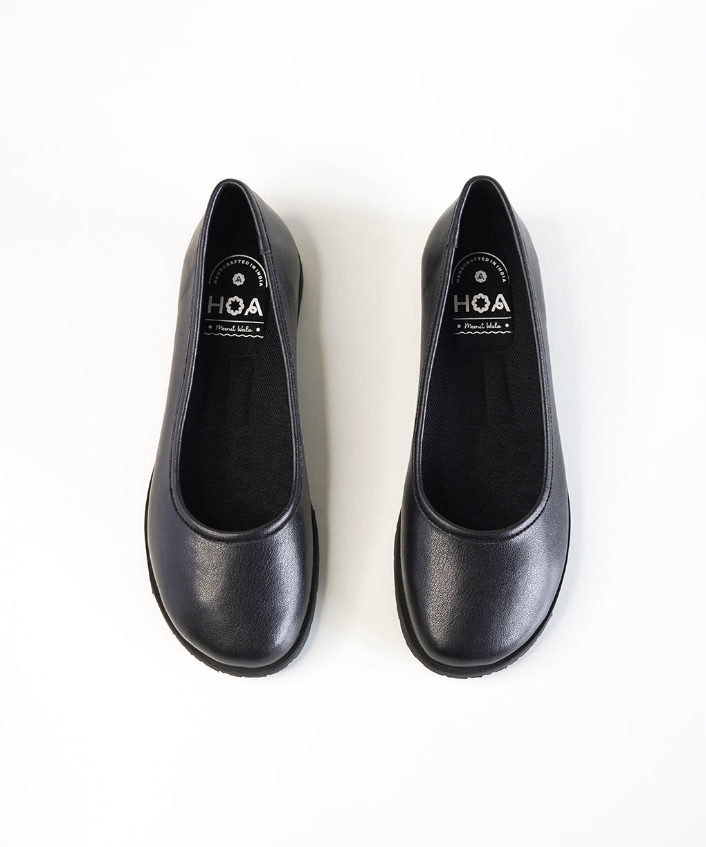 Black Leather Ballet Flats