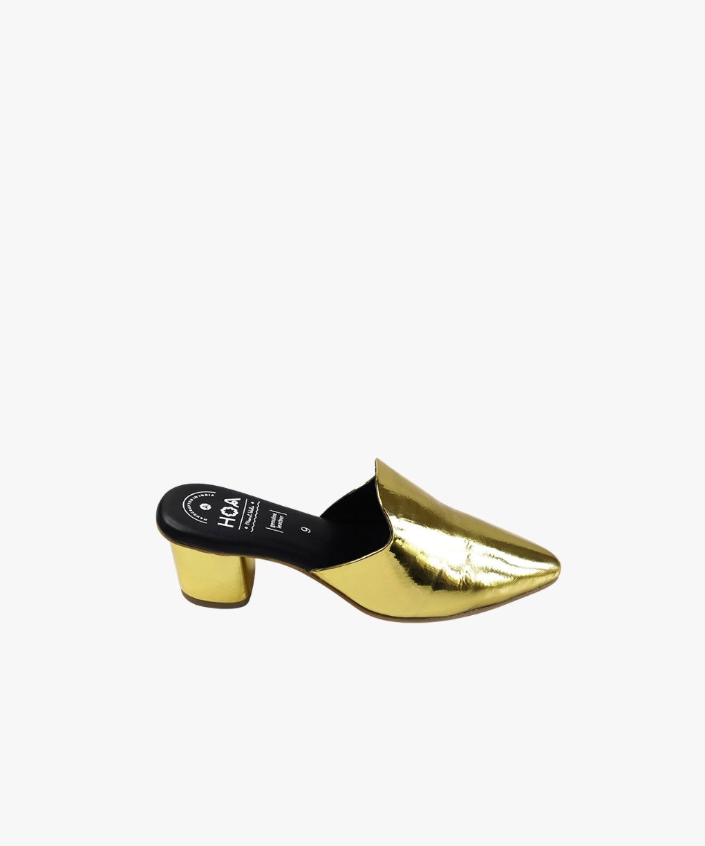 Golden-Block Mules Heels